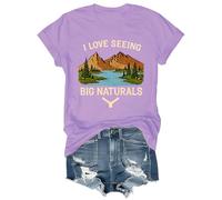 Maglietta con scritta "I Love Seeing Big Naturals" e scollo a V, Viola chiaro, M