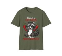 Maglietta con scritta in inglese "I'm Not A Hot Mess I'm A Spicy Disaster", divertente procione, divertente e divertente, Verde militare, L