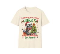 Maglietta con scritta in inglese "Probably Just Going to Jingle Some of The Way", divertente procione I'm Tired Meme Animal Graphic Shirt, Naturale, XL