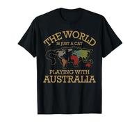 Maglietta con scritta in inglese "The World Is Just A Cat Playing With Australia" Maglietta