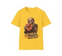 Maglietta con scritta in lingua inglese "We Meat Again", divertente, con scheletro e scheletro spaventato, scherzo divertente, unisex, Daisy, XXL