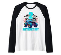 Maglietta con scritta "It's My 2nd Birthday" Monster Truck per ragazzo e famiglia Maglia con Maniche Raglan