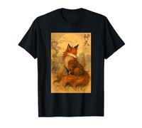 Maglietta con scritta "Japan Scenery Kitsune Fox in the Moon" Maglietta