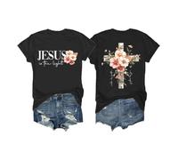Maglietta con scritta "Jesus is The Light" Walk by Faith Not by Sight, maglietta cristiana, Nero , S