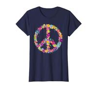 Maglietta con Scritta Peace Love in Stile Hippie Anni '60 e '70 Maglietta, Donna, Navy, L