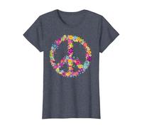 Maglietta con Scritta Peace Love in Stile Hippie Anni '60 e '70 Maglietta, Donna, Pervinca, L