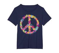 Maglietta con Scritta Peace Love in Stile Hippie Anni '60 e '70 Maglietta, Donna Plus-Size, Navy, 1X
