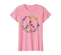 Maglietta con Scritta Peace Love in Stile Hippie Anni '60 e '70 Maglietta, Donna, Rosa, L