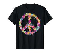Maglietta con Scritta Peace Love in Stile Hippie Anni '60 e '70 Maglietta, Uomo, Nero, S