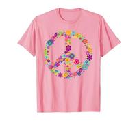 Maglietta con Scritta Peace Love in Stile Hippie Anni '60 e '70 Maglietta, Uomo, Rosa, 3XL