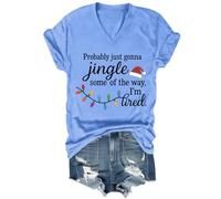 Maglietta con scritta "Probably Just Going to Jingle Some of the Way" (lingua italiana non garantita), Blu cielo-scollo a V, S