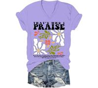 Maglietta con scritta "That's Who I Praise Christian God" con scritta in lingua inglese "It's Who I Praise", maglietta religiosa e ispiratrice, Viola chiaro-v, L