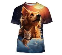Maglietta con Stampa 3D Magliette Uomo Moda Casual Cute Animal Cats Dogs Pattern Pullover Estivo Girocollo a Maniche Corte Top Streetwear all'aperto