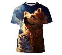 Maglietta con Stampa 3D Magliette Uomo Moda Casual Cute Animal Cats Dogs Pattern Pullover Estivo Girocollo a Maniche Corte Top Streetwear all'aperto