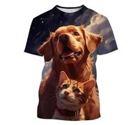Maglietta con Stampa 3D Magliette Uomo Moda Casual Cute Animal Cats Dogs Pattern Pullover Estivo Girocollo a Maniche Corte Top Streetwear all'aperto