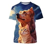 Maglietta con Stampa 3D Magliette Uomo Moda Casual Cute Animal Cats Dogs Pattern Pullover Estivo Girocollo a Maniche Corte Top Streetwear all'aperto