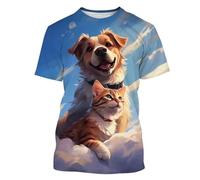 Maglietta con Stampa 3D Magliette Uomo Moda Casual Cute Animal Cats Dogs Pattern Pullover Estivo Girocollo a Maniche Corte Top Streetwear all'aperto