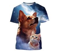 Maglietta con Stampa 3D Magliette Uomo Moda Casual Cute Animal Cats Dogs Pattern Pullover Estivo Girocollo a Maniche Corte Top Streetwear all'aperto