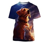 Maglietta con Stampa 3D Magliette Uomo Moda Casual Cute Animal Cats Dogs Pattern Pullover Estivo Girocollo a Maniche Corte Top Streetwear all'aperto