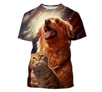 Maglietta con Stampa 3D Magliette Uomo Moda Casual Cute Animal Cats Dogs Pattern Pullover Estivo Girocollo a Maniche Corte Top Streetwear all'aperto