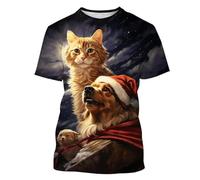 Maglietta con Stampa 3D Magliette Uomo Moda Casual Cute Animal Cats Dogs Pattern Pullover Estivo Girocollo a Maniche Corte Top Streetwear all'aperto