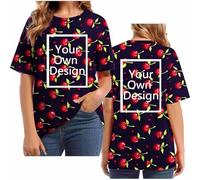 Maglietta con stampa da donna, personalizzata, con cielo stellato, personalizzabile, con immagine testo logo sul davanti/posteriore, regalo esclusivo per feste, Halloween, Natale, Nero , M