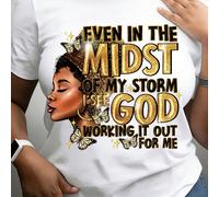 maglietta con stampa di lettere e ritratti, top casual a maniche corte e scollo tondo, abbigliamento da donna L,M,S,XL,XSRetroTessuto in maglia