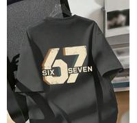 Maglietta con stampa numerica e alfabetica "Six Seven" 67, adatta per ragazzi pre-adolescenti, moda casual, campus, eventi, uso quotidiano, top estivo per ragazzi 6Y,7Y,8Y,9Y,10Y,14Y,11Y,12Y,13YLetter