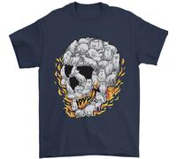 Maglietta Con Teschio Di Fuoco Fatta Di Gatti Uomo 100% Cotone