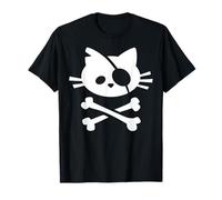 Maglietta con teschio e ossa incrociate con motivo pirata di gatto Jolly Roger Maglietta