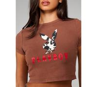 Maglietta corta a maniche corte con stampa di mucca e logo di coniglio, in cotone vintage lavato, stile festival L,M,S,XL,XSNataleTessuto in maglia