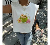 Maglietta corta casual da donna con scollo rotondo, stampa di cocco, fiore d'uovo, conchiglia e perla, adatta per l'estate, le vacanze al mare, look chic L,M,S,XL,XS,XXL,XXS,XXXL,XXXXLLettere,Frutta &