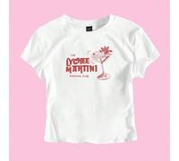 Maglietta corta con maniche corte, crop top da donna in stile Y2K, con motivo cocktail martini bianco L,M,S,XLFrutta & verduraTessuto