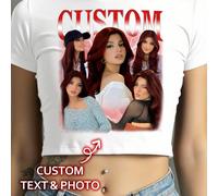 maglietta corta con scollo rotondo personalizzata in stile Y2K, maglietta retrò personalizzata con foto e testo L,M,S,XL,XSRitratto,LettereTessuto