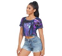 Maglietta corta da donna pullover da donna Activewear crop top imitazione cotone misto modal per tutte le stagioni, Anime Dark Demon, L
