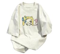 Maglietta Cotone Larga Stampa Animale Cartone - Grigio Chiaro - L