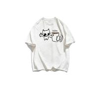 Maglietta cotone larga stampa gatto e tazza caffè - Gray - 2X-Large