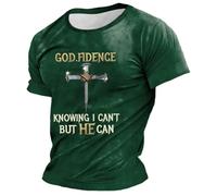 Maglietta cristiana da uomo, girocollo, a maniche corte, con scritta religiosa, comoda per il tempo libero, girocollo, casual, con Gesù e croce, stile vintage, O verde, XL