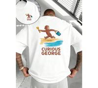 Maglietta Curious George Monkey Beach in tessuto di alta qualità, street hip-hop, comoda, resistente, stampa accattivante, stampa fronte-retro T-shirt da uomo in cotone alla moda con stampa fronte-ret