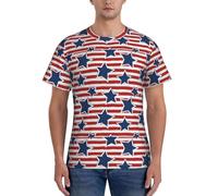 Maglietta da allenamento da uomo a maniche corte con stampa a stelle rosse e bianche, maglietta girocollo per corsa, Nero , S