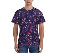 Maglietta da allenamento da uomo a maniche corte con stampa americana con stelle rosse e blu, Nero , L