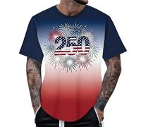 Maglietta da anniversario con design patriottico per uomo a maniche corte girocollo come abbigliamento classico per il tempo libero, comodo abbigliamento quotidiano a un prezzo accessibile, Blu marino