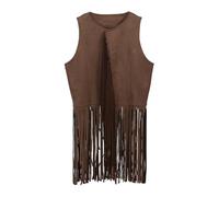 Maglietta da bambina 152 anni '60 western cowboy cowgirl gilet abbigliamento costume hippie per bambini ragazze frange nappa gilet cosplay party costume t-shirt bambina, marrone, 9-10 Anni