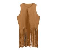 Maglietta da bambina 152 anni '60 western cowboy cowgirl gilet abbigliamento costume hippie per bambini ragazze frange nappa gilet cosplay party costume t-shirt bambina, cachi, 3-4 Anni