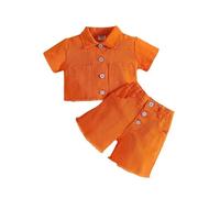 Maglietta da bambina a maniche corte, pantaloni estivi, per ragazze, set da 2 pezzi, top a maniche corte e pantaloncini, scollo rotondo bianco, Colore: arancione., 4-5 Anni