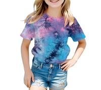 Maglietta da bambina a maniche corte tie dye, maglietta per bambini, leggera, morbida, con scollo rotondo, estiva alla moda, casual, vestibilità larga, abbigliamento carino per ragazze adolescenti età