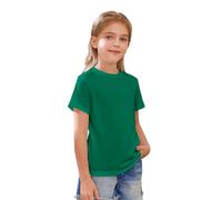 Maglietta da bambina e ragazzo, in cotone, estiva, a maniche corte, in cotone, con scollo rotondo, sportivo, leggera, casual, per ragazze, tinta unita, casual, sport, scollo rotondo, tees, verde, 160