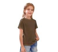 Maglietta da bambina e ragazzo, in cotone, estiva, a maniche corte, in cotone, con scollo rotondo, sportivo, leggera, casual, per ragazze, tinta unita, casual, sport, scollo rotondo, tees, marrone