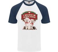 Maglietta Da Baseball S/S Divertente Di Babbo Natale Maltese Di Natale Per Uomo