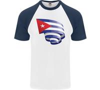 Maglietta Da Baseball S/S Per Uomini Con Bandiera Di Cuba Arricciata